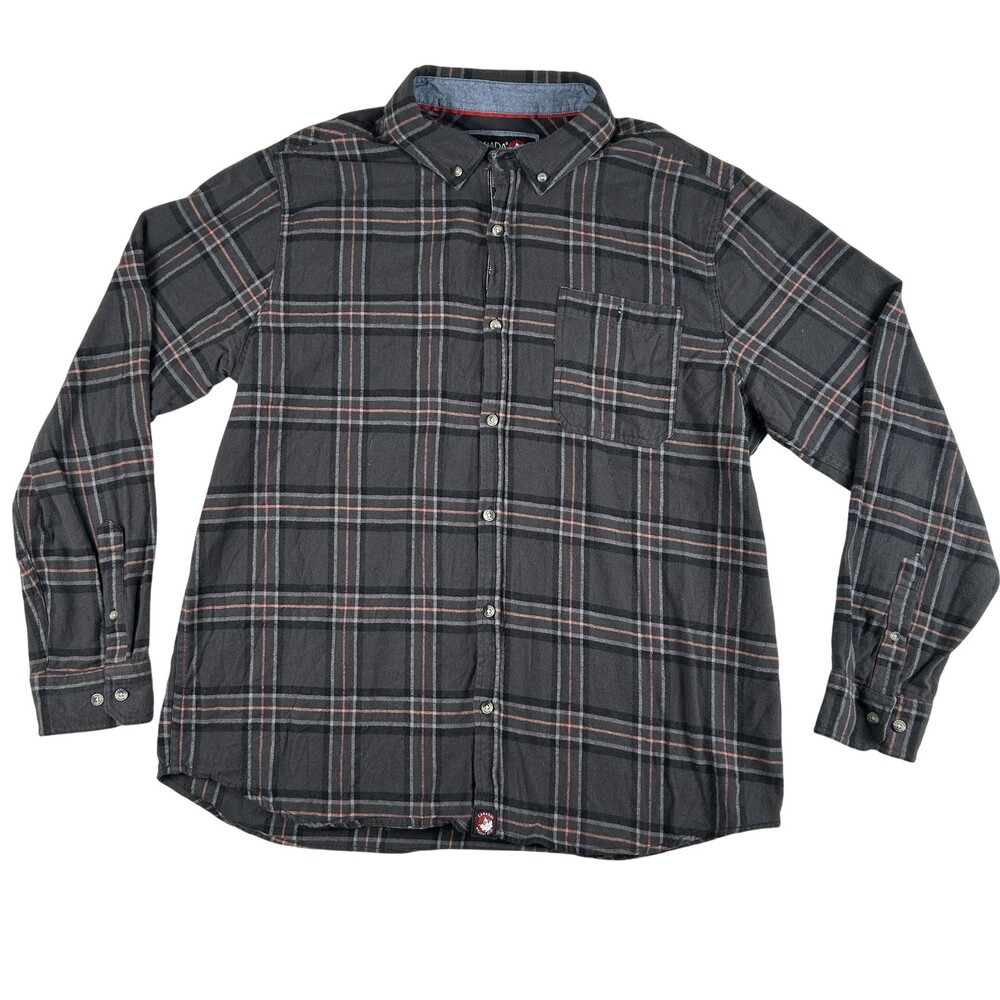Canada Weathergear Shirt Mens XL Gray Plaid Flannel Long Sleeve Button Casual